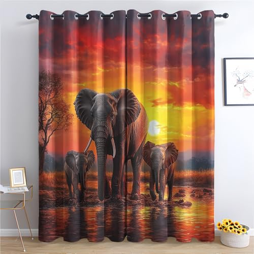 Luxfieo Elefant Vorhänge Afrikanische Sonnenuntergang Vorhang Blickdicht Gardinen 300cm Lang Verdunklungsvorhänge mit Ösen Thermovorhang für Wohnzimmer Schlafzimmer Fenster Deko 2er Set I#50 Luxfieo Elefant Vorhänge Afrikanische Sonnenuntergang Vorhang Blickdicht Gardinen 300cm Lang Verdunklungsvorhänge mit Ösen Thermovorhang für Wohnzimmer Schlafzimmer Fenster Deko 2er Set I#50 von Luxfieo