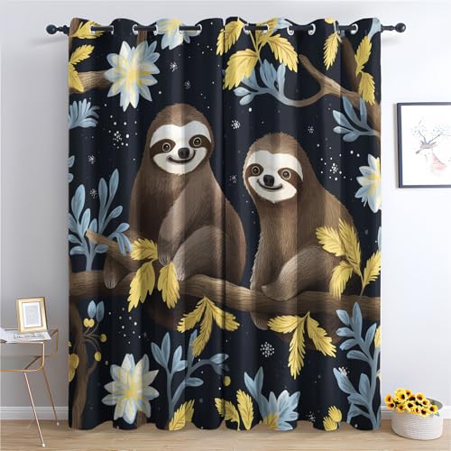 Luxfieo Faultier Vorhänge Kinder Cartoon Dschungeltiere Vorhang Blickdicht Gardinen Verdunklungsvorhänge mit Ösen Thermovorhang für Wohnzimmer Schlafzimmer Fenster Deko 2er Set H 300 x B 140 cm T#241 von Luxfieo