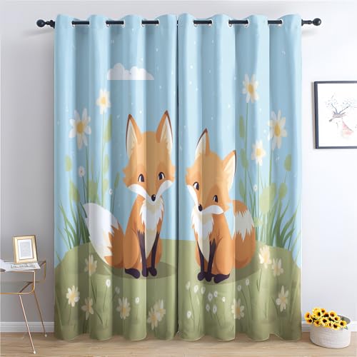 Luxfieo Fuchs Vorhänge Kinder Safari Tiere Vorhang Blickdicht Gardinen Verdunklungsvorhänge mit Ösen Thermovorhang für Wohnzimmer Schlafzimmer Kinderzimmer Fenster Deko 2er Set H 245 x B 140 cm W#220 von Luxfieo