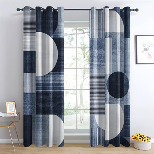 Luxfieo Geometrisch Vorhänge Blau Grau Modern Vorhang Blickdicht Gardinen Verdunklungsvorhänge mit Ösen Thermovorhang für Wohnzimmer Schlafzimmer Fenster Deko 2er Set H 200 x B 140 cm U#96 von Luxfieo