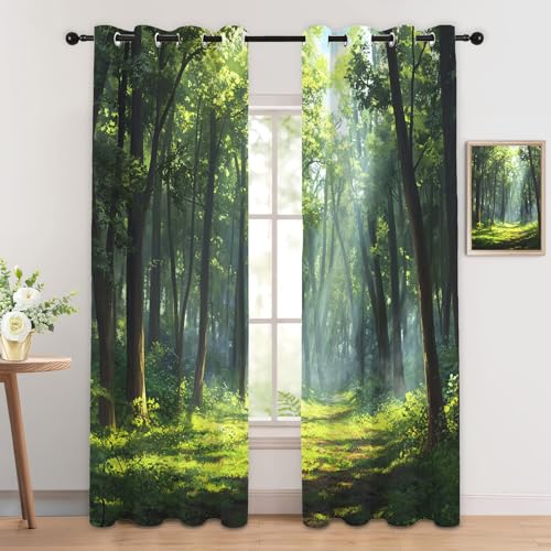 Luxfieo Grüner Wald Vorhänge Wald Natur Landschaft Vorhang Blickdicht Gardinen Verdunklungsvorhänge mit Ösen Thermovorhang für Wohnzimmer Schlafzimmer Fenster Deko 2er Set H 245 x B 140 cm von Luxfieo