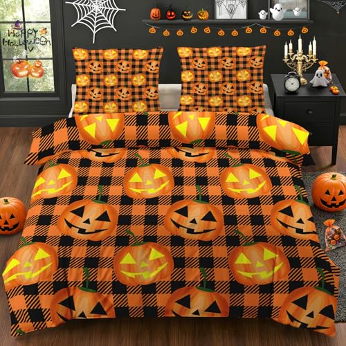 Luxfieo Halloween Deko - Winter Bettwäsche 135x200 Halloween, Kürbis Schwarz Orange Kariert Bettbezug 135 x 200 2er Set mit 1 Kissenbezug 80x80, Weiche Mikrofaser Winterbettwäsche mit Reißverschluss Luxfieo Halloween Deko - Winter Bettwäsche 135x200 Halloween, Kürbis Schwarz Orange Kariert Bettbezug 135 x 200 2er Set mit 1 Kissenbezug 80x80, Weiche Mikrofaser Winterbettwäsche mit Reißverschluss von Luxfieo