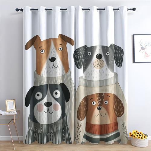 Luxfieo Hund Vorhänge Süße Cartoon Welpen Hundeliebhaber Vorhang Blickdicht Gardinen 220 cm Lang Verdunklungsvorhänge mit Ösen Thermovorhang für Wohnzimmer Schlafzimmer Fenster Deko 2er Set T#388 von Luxfieo