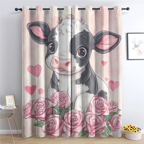 Luxfieo Kuh Vorhänge Mädchen Süße Cartoon Bauernhoftiere Vorhang Blickdicht Gardinen 175 cm Hoch Verdunklungsvorhänge mit Ösen Thermovorhang für Wohnzimmer Schlafzimmer Fenster Deko 2er Set T#106 von Luxfieo