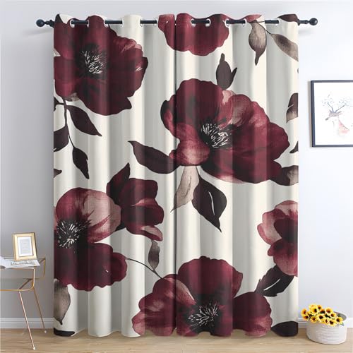 Luxfieo Mohnblumen Vorhänge Aquarell Rote Mohn Blumen Vorhang Blickdicht Gardinen Verdunklungsvorhänge mit Ösen Thermovorhang für Wohnzimmer Schlafzimmer Fenster Deko 2er Set H 220 x B 140 cm I#158 von Luxfieo