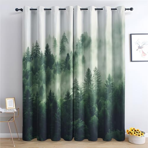 Luxfieo Nebelwald Vorhänge Grüner Wald Natur Landschaft Vorhang Blickdicht Gardinen Verdunklungsvorhänge mit Ösen Thermovorhang für Wohnzimmer Schlafzimmer Fenster Deko 2er Set H 220 x B 140 cm von Luxfieo