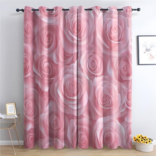 Luxfieo Rosa Rosenmuster Vorhänge Romantische Rosenmotiv Vorhang Blickdicht Gardinen Verdunklungsvorhänge mit Ösen Thermovorhang für Wohnzimmer Schlafzimmer Fenster Deko 2er Set H 220 x B 140 cm von Luxfieo