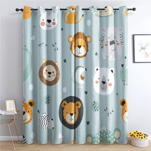 Luxfieo Safari Tier Vorhänge Kinder Dschungel Waldtiere Vorhang Blickdicht Gardinen 137 cm Hoch Verdunklungsvorhänge mit Ösen Thermovorhang für Wohnzimmer Schlafzimmer Fenster Deko 2er Set von Luxfieo
