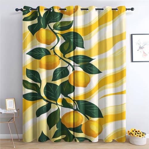 Luxfieo Zitrone Vorhänge Gelbe Früchte Botanische Obst Vorhang Blickdicht Gardinen 220 cm Lang Verdunklungsvorhänge mit Ösen Thermovorhang für Wohnzimmer Schlafzimmer Kinderzimmer Fenster Deko 2er Set von Luxfieo