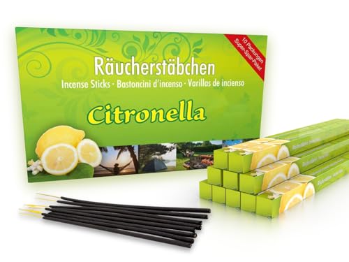 LUXflair 10 Packungen Citronella Räucherstäbchen, Glimmdauer ca. 60h (gesamt). XL Vorrat als Alternative zur Citronella Kerze für draußen/im Garten von Luxflair