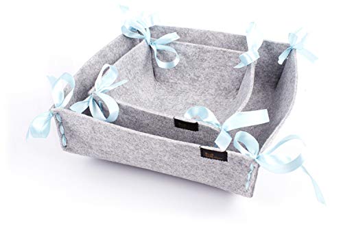 2er Set Brotkörbe aus Filz in graumeliert, ca. 18x18cm und ca. 26x26cm groß XXL, modernes eckiges/quadratisches Design, waschbar und flach faltbar, inkl. 6X4 Bändern in silber, hellblau und pink, ideal zum Frühstück, für Gastro/Gastronomie oder auch als Alternative zum Obstkorb 2er Set Brotkörbe aus Filz in graumeliert, ca. 18x18cm und ca. 26x26cm groß XXL, modernes eckiges/quadratisches Design, waschbar und flach faltbar, inkl. 6X4 Bändern in silber, hellblau und pink, ideal zum Frühstück, für Gastro/Gastronomie oder auch als Alternative zum Obstkorb von Luxflair