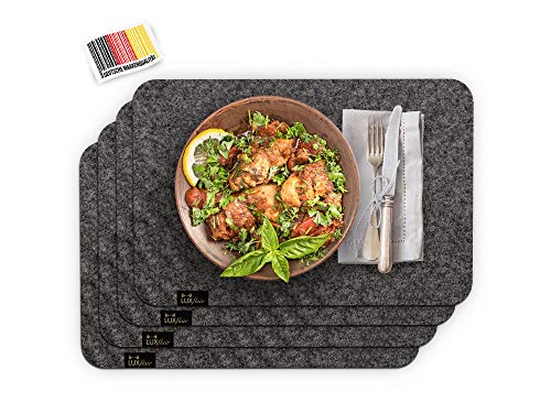 Luxflair Edle Filz Platzmatten für 4 Personen in Dunkelgrau XXL Tischset 30x45cm, waschbar. Moderne Designer Tischmatten, Tischunterlagen-Set von Luxflair