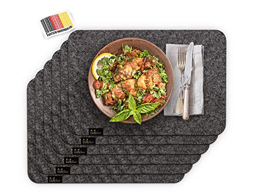 Luxflair Edle Filz Platzmatten für 6 Personen in Dunkelgrau XXL Tischset 30x45cm, waschbar. Moderne Designer Tischmatten, Tischunterlagen-Set von Luxflair