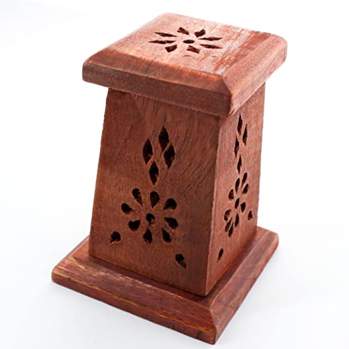 Räucherkegel-Turm aus Rosen-Holz, Räucherkegelhalter/Räucherbox, für Räucherkegel geeignet, verwendbar als Räuchergefäß oder Räucherkasten, ca. 7,5 x 6,5 x 10 cm von Luxflair