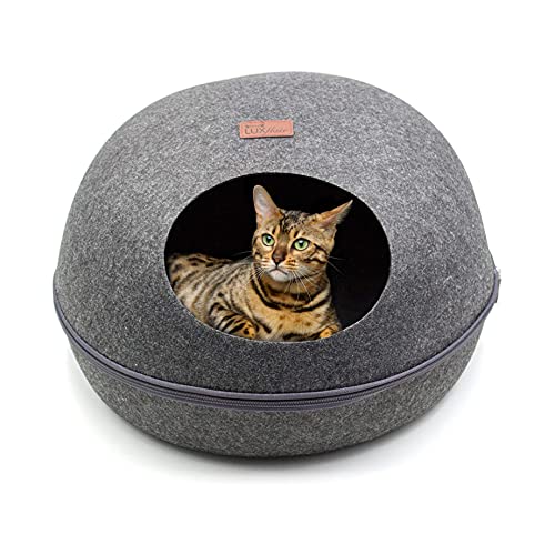 Luxflair stabile Filz Katzenhöhle HxBxT: 25x46x51cm, waschbares Kissen, moderner Cube, Kuschelhöhle für Katzen, kleine Hunde zum schlafen & Spielen von Luxflair