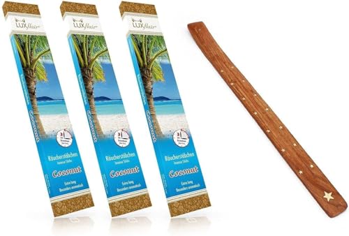 Luxflair XXL Sparset mit 3 Packungen: Riesige Garten Räucherstäbchen Coconut/Kokosnuss, 3Std pro Stück, inkl. Halter, zum Grillen, BBQ, Camping, Festival von Luxflair