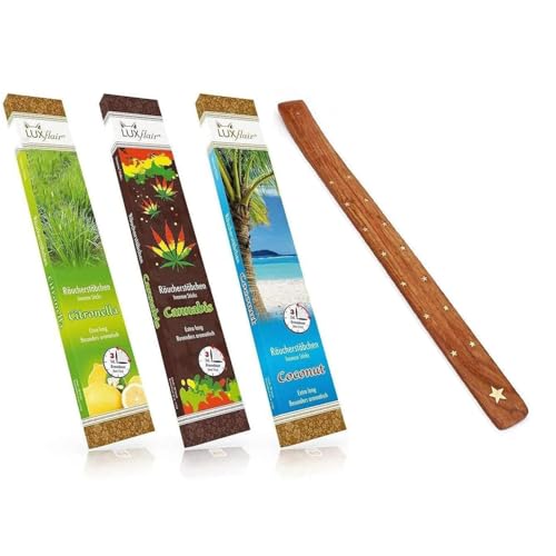 Luxflair XXL Sparset: Riesige Garten Räucherstäbchen Citronella, Coconut, 3Std Brenndauer pro Stück, 3 x 20 Stück Vorratspackung, extra lang & besonders aromatisch von Luxflair