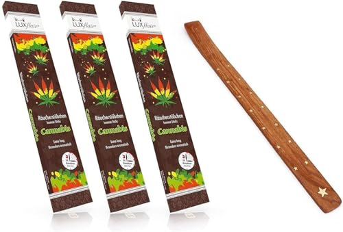 Luxflair XXL Sparset: Riesige Garten Räucherstäbchen mit Cannabis Duft inkl. Räucherstäbchenhalter 3 x 20 Stück, 3Std Brenndauer pro Stück zum Grillen, BBQ, Camping von Luxflair