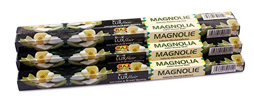 Premium Räucherstäbchen Magnolie: natürlich traditionell aus Indien in fairer Herstellung. Großpackung mit 10 Boxen = 80 Stück je 45min. Exotisch blumiger Duft von Luxflair