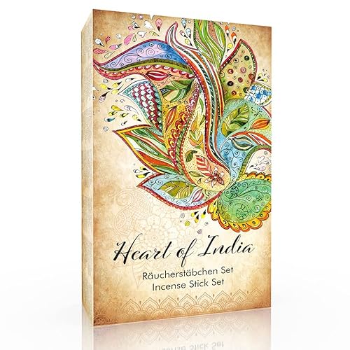 Räucherstäbchen Set Heart of India mit 12 Großpackungen. Natürlicher & nachhaltiger Duft-Mix z.B. Sandelholz, Patchouli, Weihrauch von Luxflair