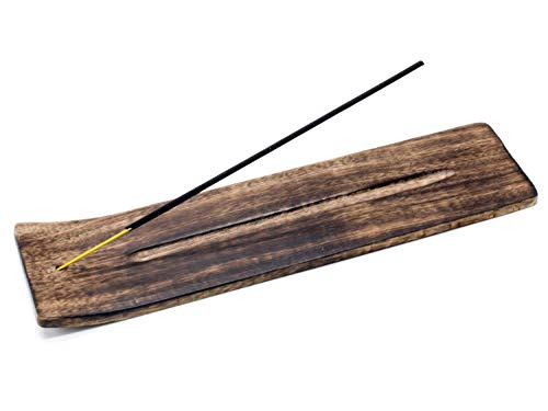Räucherstäbchenhalter groß aus Sheesham Holz, extra breit ca. 28x7cm mit tiefer Mulde zum sicheren Auffangen der Asche des Räucherstäbchens, in Handarbeit gefertigt von Luxflair