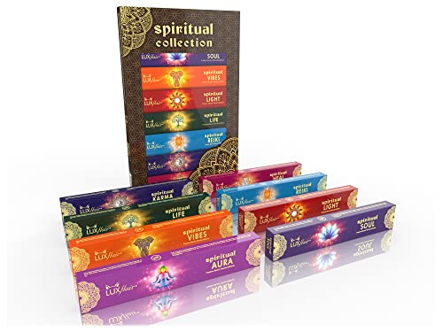 Spirituelles Räucherstäbchen Set, indische Premium Masala Stäbchen, 8 Sorten für Meditation Yoga Reiki Karma, Masala Räucherstäbchen, handgefertigt … von Luxflair