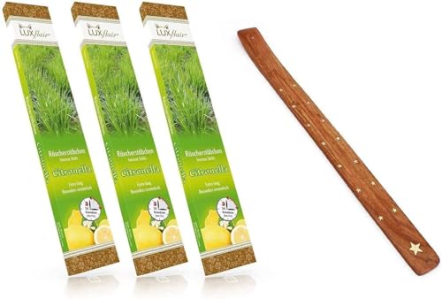 Luxflair XXL Sparset: Riesige Garten Räucherstäbchen mit Citronella Duft inkl. Räucherstäbchenhalter 3 x 20 Stück, 3Std Brenndauer pro Stück zum Grillen, BBQ, Camping von Luxflair