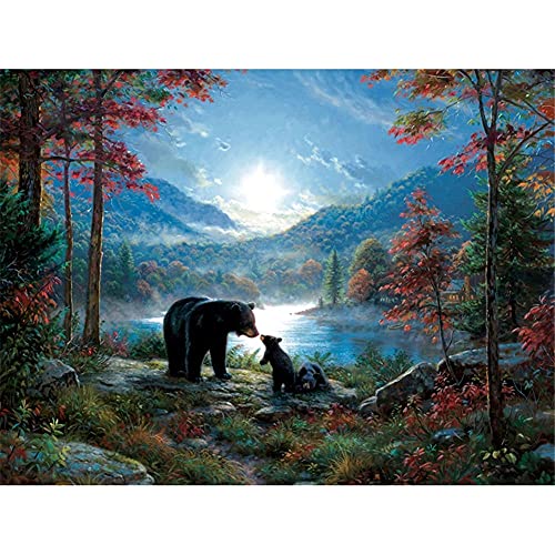 Diamond Painting,Waldtier Bär 5D DIY Diamant Painting Bilder Crystal Strass Stickerei Painting Diamant Malerei Set Kreuzstich, für Home Büro Wall Décor,Round Drill 60x80cm(24x32inch) von Luxioo