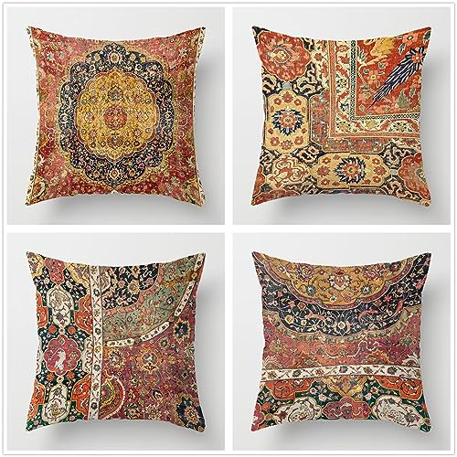 Kissenbezug 40x40cm 4er Set Bohemian Vintage Kissenbezüge Leinen Kissenhülle Outdoor Dekokissen Modern Home Deko Kissen Bezug Quadratische Kissenhülle für Sofa Schlafzimmer Couch von Luxioo