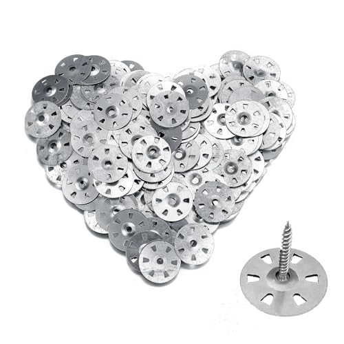 100 PCS Easy Fix Edelstahl Unterlegscheiben, 35mm Isolierung Fliese Backer Metall Unterlegscheiben Nagel-Dichtungen für Gips extrudierte Platte Isolierung Thermoboard Backer Boards von Luxiremi