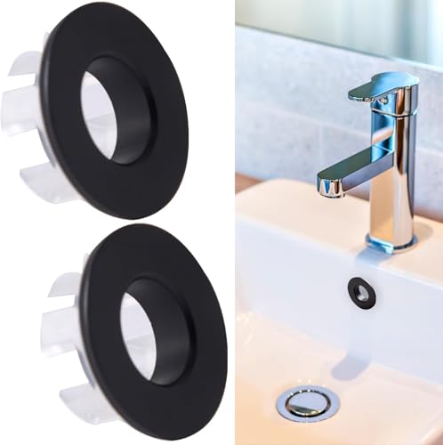 2PCS Schwarzer Überlaufring, Waschbecken Überlauf Abdeckung Bad Überlauf Abdeckung Ersatz Runde Überlauf Waschbecken Loch Abdeckung Waschbecken Überlauf Kappe für Bad und Küche (schwarz) von Luxiremi