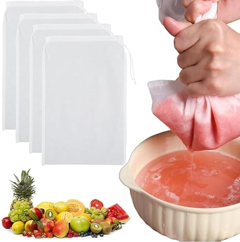 4 Packung Nussmilchbeutel Wiederverwendbare Feinmaschiges Sieb für Entsaften Nussbeutel Lebensmittelsieb Käsetuchbeutel zum Passieren von Saft Kaffee Joghurt Tee Milch Mandel Soja Feinmaschige Filter von Luxiremi