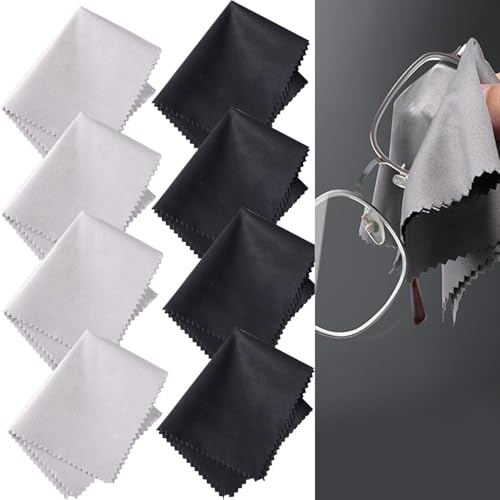8 Stück Mikrofaserbrillen Reinigungstuch Lint Freie Reinigungstuche für Linse, Brille, Bildschirm und Tabletten (schwarz grau) von Luxiremi