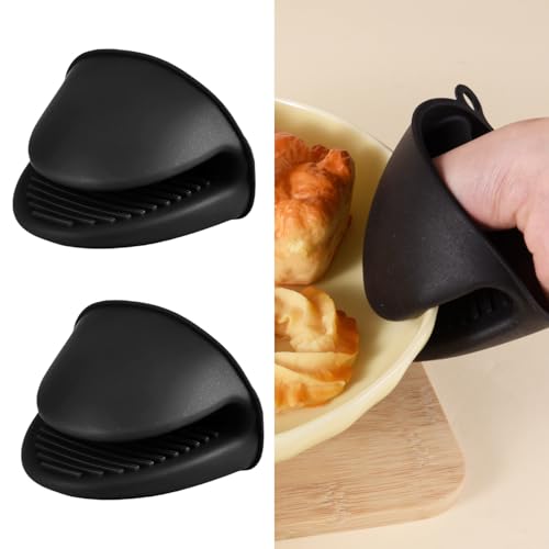 Silikon-Backofenhandschuhe Hitzebeständig für die Fritteuse, Dicke Mini-Backofenhandschuhe für BBQ, Kochen, Backen (schwarz) von Luxiremi