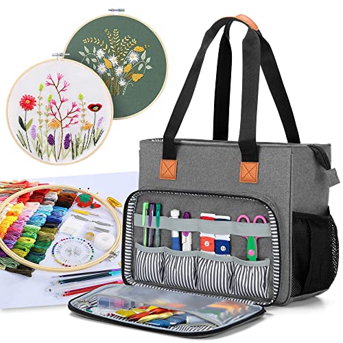 Luxja Aufbewahrungstasche Stickerei Set, Handarbeitstasche für Embroidery Werkzeug, DIY Tasche für Kreuzstich Set, (Leere Tasche), Grau von Luxja