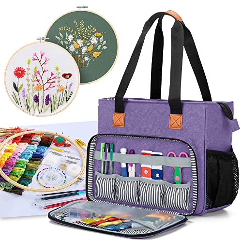 Luxja Aufbewahrungstasche Stickerei Set, Handarbeitstasche für Embroidery Werkzeug, DIY Tasche für Kreuzstich Set, (Leere Tasche), Lila von Luxja