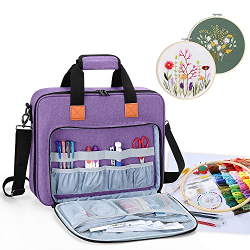 Luxja Tasche für Stickerei Set, Kreuzstich Zubehör Tasche, Stickerei Tasche für Stickrahmen, Farbfäden, Stickgarn und andere Stickerei kit, Lila von Luxja