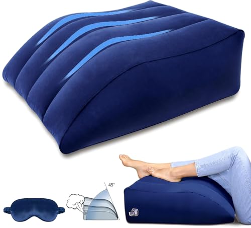 Venenkissen Beinhochlagerungskissen Aufblasbare&Schlafmasken Set - Elevation 45° Beinkissen für Schlaf,Schwangerschaft&OP-Erholung,Venenkissen zur Entlastung der Beine&Förderung der Durchblutung(blau) von LuxoCare