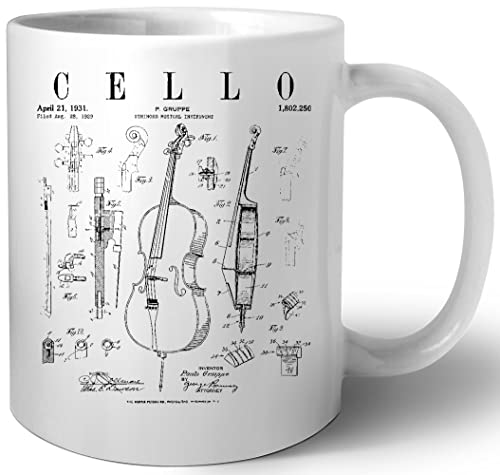 Luxogo Cello Vintage Patent Cellist Drawing Print Keramik Tassen Mug von Luxogo