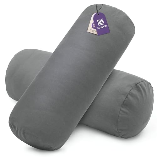 Luxoon 2er Pack Nackenrollenbezüge mit Reißverschluss – Bezüge für Nackenstützkissen, 100% Baumwolle, weich, waschbar und trocknergeeignet, 15x40 cm, Anthrazit von Luxoon