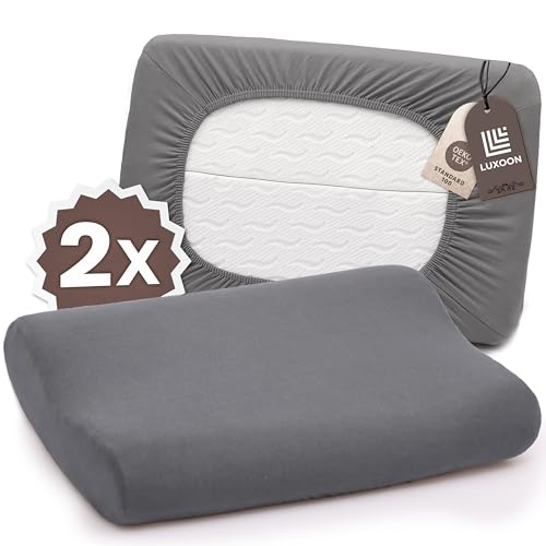 Luxoon Kissenbezug für Gesundheitskissen – 95% Baumwolle / 5% Elasthan, Atmungsaktiv und Hautfreundlich, Waschbar, Für Komfort und Hygiene 2er Pack 30-45 x 50-65 cm, Anthrazit von Luxoon
