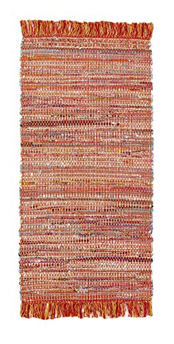 -LUXOR- living Teppich Frida Baumwolle Naturfaser Handgewebt Handwebteppich orange, 60 x 120 cm von -LUXOR- living