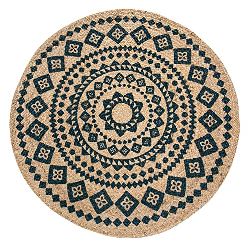 Luxor Living Teppich Mamda - Jute Teppich rund - auch geeignet als Teppich Schlafzimmer - nachhaltiger Boho Teppich beige - Teppich Läufer - Naturprodukt 120 cm rund Ornament von Luxor Living