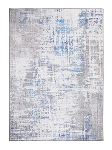 -LUXOR- living Vintage Teppich modern, moderner Digitaldruck, flach, gekettelt, farbecht, Designteppich für Innen, Farbe:Creme - Blau, Größe:155 x 230 cm von -LUXOR- living