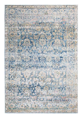 -LUXOR- living Vintageteppich Belcanto, orientalischer Teppich in Vintage Optik, orientalisch moderner Teppich Kurzflor, optimal als Teppich Wohnzimmer, Teppich Schlafzimmer, 133 x 190 cm Blau - Beige von -LUXOR- living