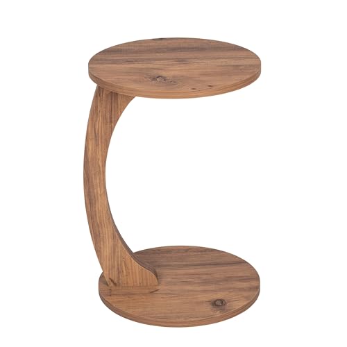 Luxora® Beistelltisch C Form mit Rollen, Runder Sofatisch in Holz Optik, Kleiner Side Table, einsetzbar als Couchtisch, Telefontisch, Betttisch, Laptoptisch und Kaffeetisch (Holzoptik) von Luxora