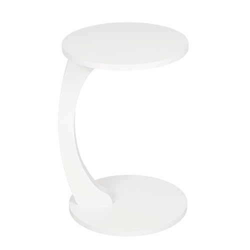 Luxora® Beistelltisch C Form mit Rollen, Runder Sofatisch in Weiss, Kleiner Side Table, einsetzbar als Couchtisch, Telefontisch, Betttisch, Laptoptisch und Kaffeetisch (Weiß) von Luxora