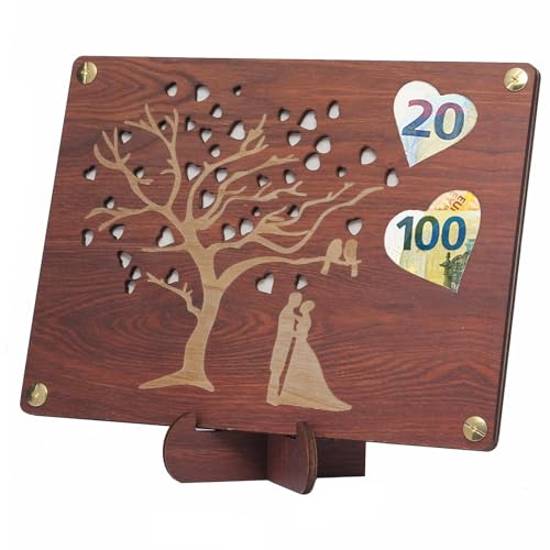 Hochzeitsgeschenke für Brautpaar, Holz Hochzeitsgeschenk mit Ständer, kreative Geldgeschenk Hochzeit Idee, Geldgeschenke Hochzeit Verpackungen & Hochzeitskarte Geldgeschenk Wooden wallet-20 * 15 von Luxoraiova