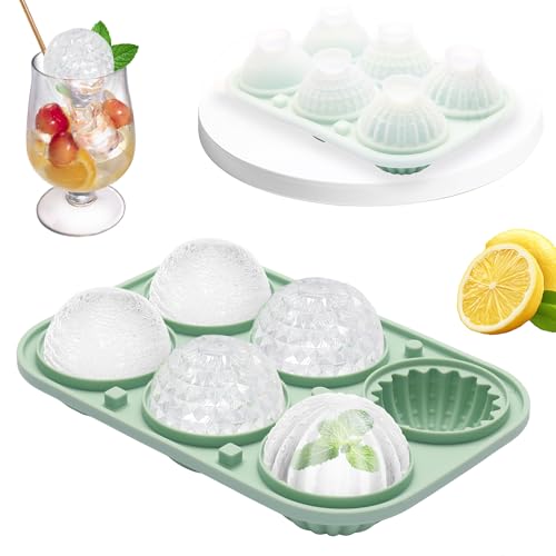 Luxoraiova Eiswürfelform Silikon, 6 Mulden Große Eiswürfelform Rund, Wiederverwendbar Eiswürfelbehälter mit Deckel und Trichter, BPA Frei, für Eis, Whiskey, Cocktail, Saft(Grün) von Luxoraiova