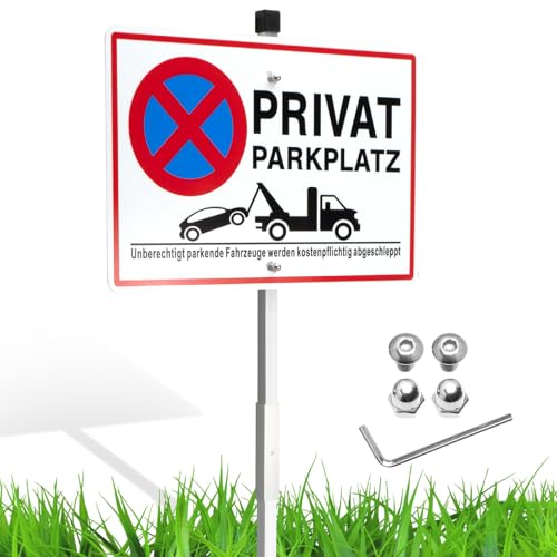 Luxoraiova Privatparkplatz Schild mit Pfosten Alu 300x200 mm, Parkverbotsschild Privat mit Löchern, Schild Privatgrundstück Parken Verboten, UV-beständig, wasserfest von Luxoraiova